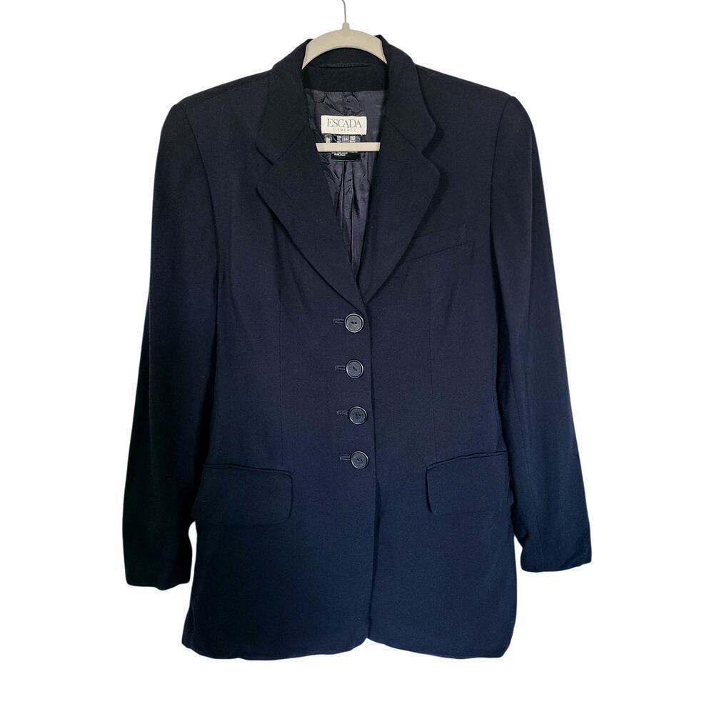 ESCADA Elements Wool Button Front Blazer Black Vintage Size 34 US Size 4